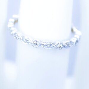 14K White Gold Round Diamond Pave Milgrain Eternity Stackable Wedding Band Ring